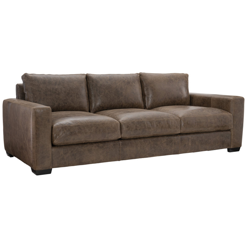 Dawkins 94'' Genuine Leather Square Arm Sofa, Molasses, Beige/Tan Leather 202-202