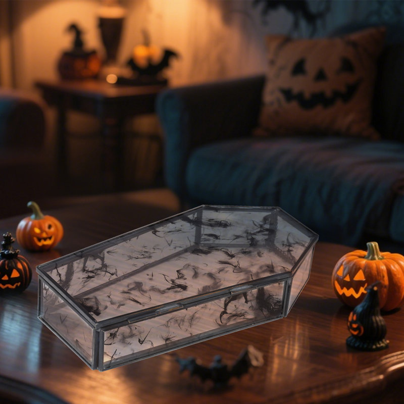 Ornement en forme de cercueil d'Halloween en verre - vitrine effrayante pour petits bibelots, bonbons et gothique - décoration à thème