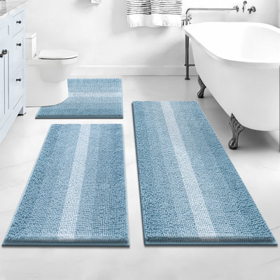 Tapis de bain en chenille à rayures dégradées (ensemble de 3)