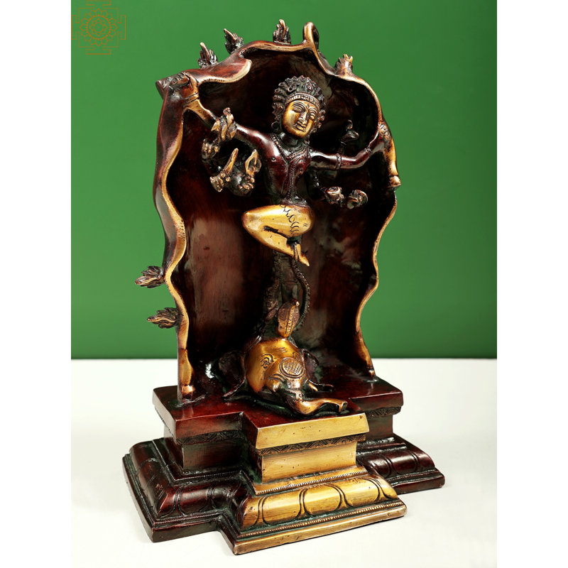 10" Gaja Samhara Murti Nataraja Brass Statue – Red-Gold Handcrafted Shiva Sculpture Depicting Lord Shiva’s Elephant Destruction Dance for Home Temple and Décor