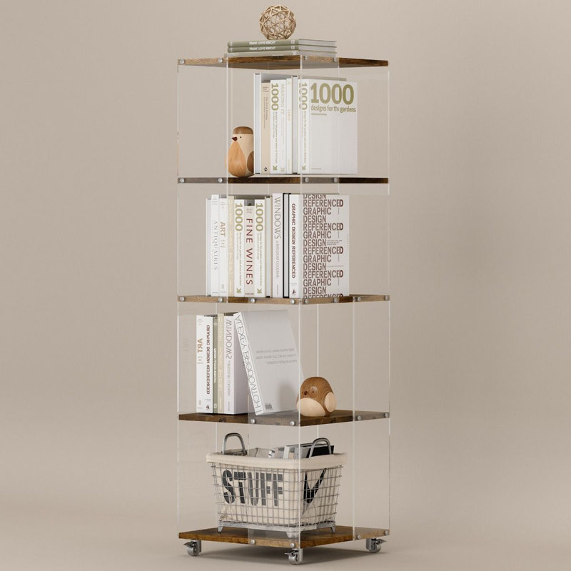 Venelope Bookcase, Bookshelf, 4 Tier Display Cabinet, Display Shelf with Wheels