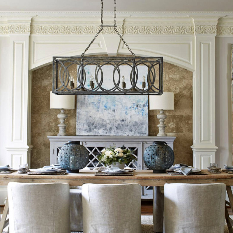 New Orleans 8 - Light Kitchen Island Rectangle Chandelier, 18" H x 45" W x 18" D, Bronzed Brass