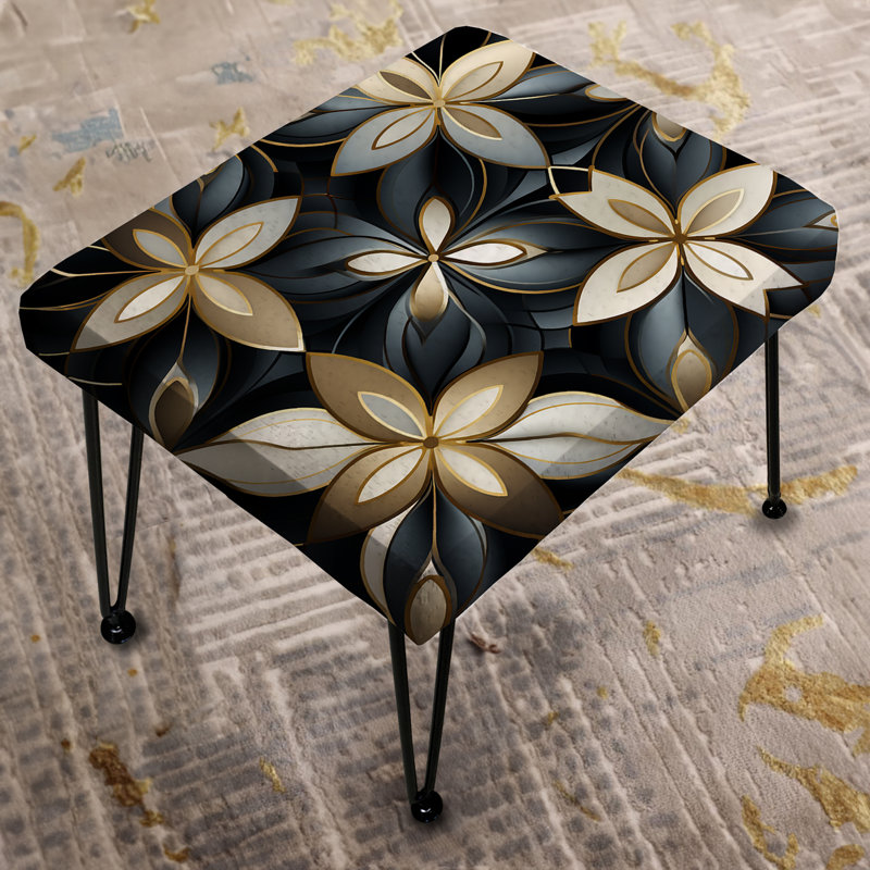 Black And Gold Marble Mosaic Flowers Dimensions - Geometric Rectangle Ottoman