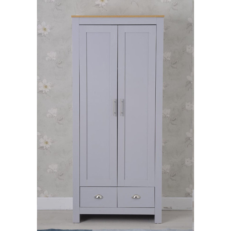 Annieruth 2 Door Manufactured Wood Wardrobe, Grey/Oak