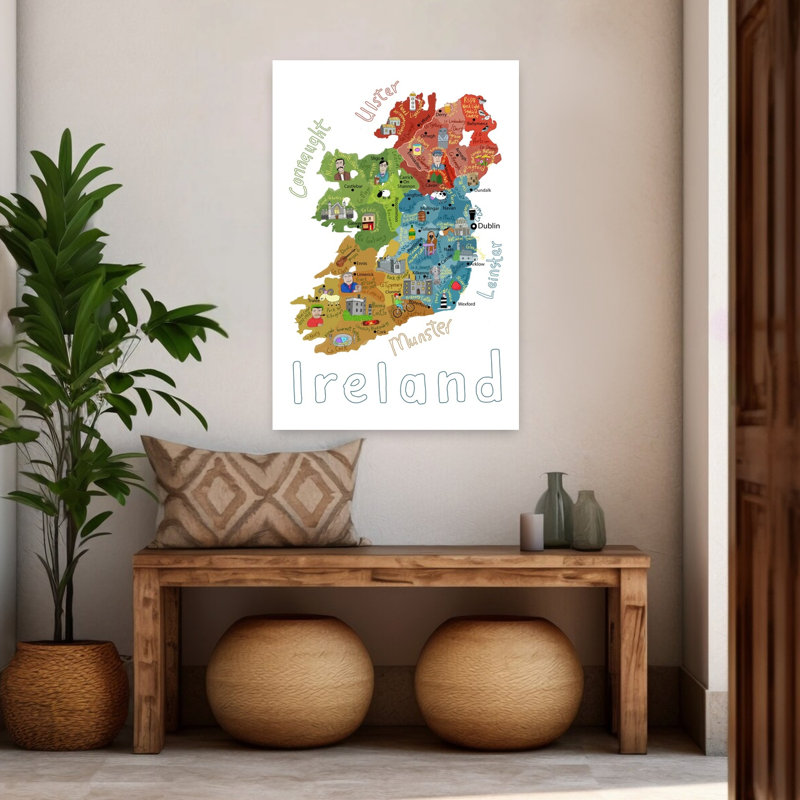 «Whimsical Ireland Map Whimsical Abstract Contemporary City Landscape», reproduction d'art mural, H 48 po x l 32 po