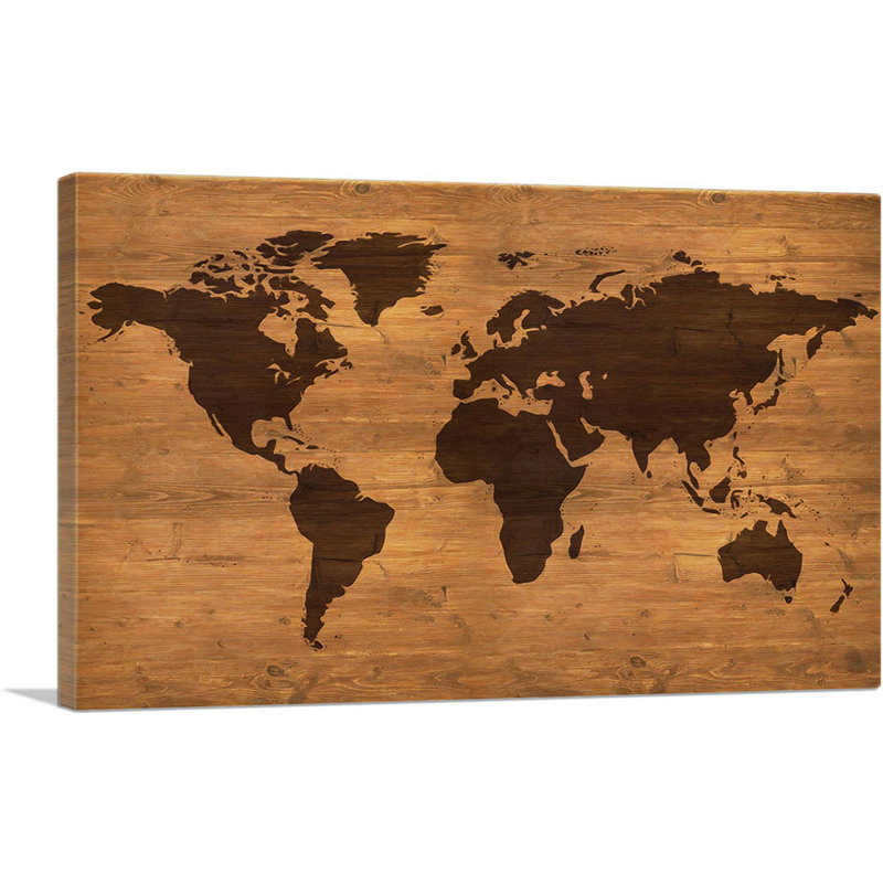 Rustic World Map Globe - brun clair - impression sur toile tendue, H 26 po x l 40 po x P 0,75 po