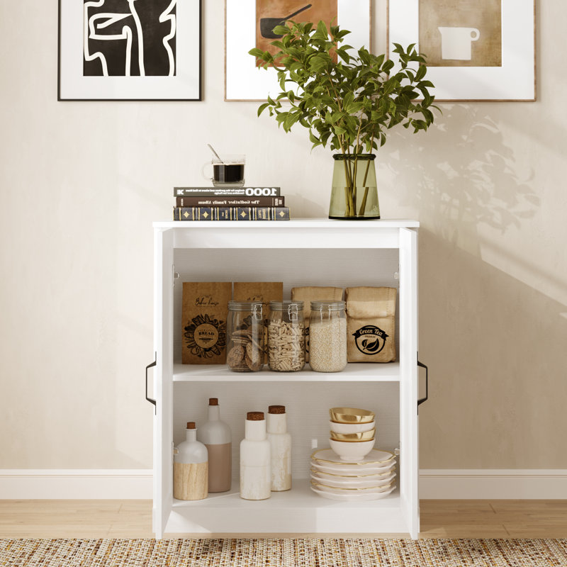 Armoire d'appoint 2 portes avec portes Shaker de 23,6 po de largeur et coffre de rangement blanc campagne moderne pour cuisine, vestibule et salon