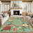 Living Room Rug 10x13 Modern Floral Rug Scalloped Rug Washable Rug with Non Slip Backing, Low Pile Thin Rug, Soft Foldable Rug, Aesthetic Botanical Rug for Bedroom Nursery Office, Green-514607114-514607122