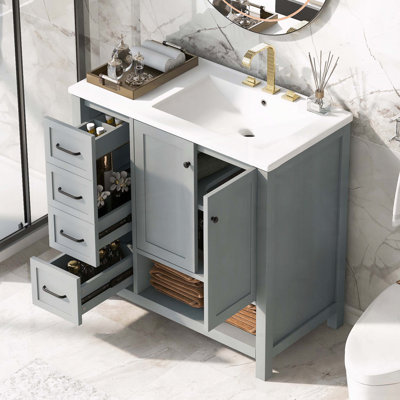 Meuble-lavabo moderne de 36 pouces avec lavabo en céramique et tablette ouverte