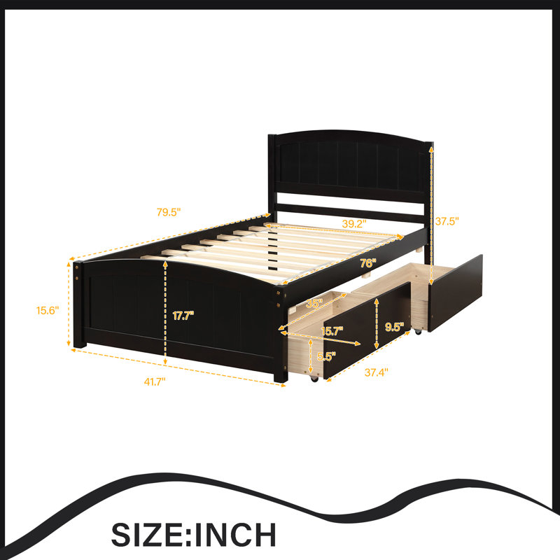 Lit plateforme simple avec deux tiroirs, Espresso