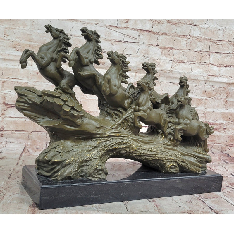 Sculpture en bronze «Huit chevaux de course» sur base en marbre par Milo