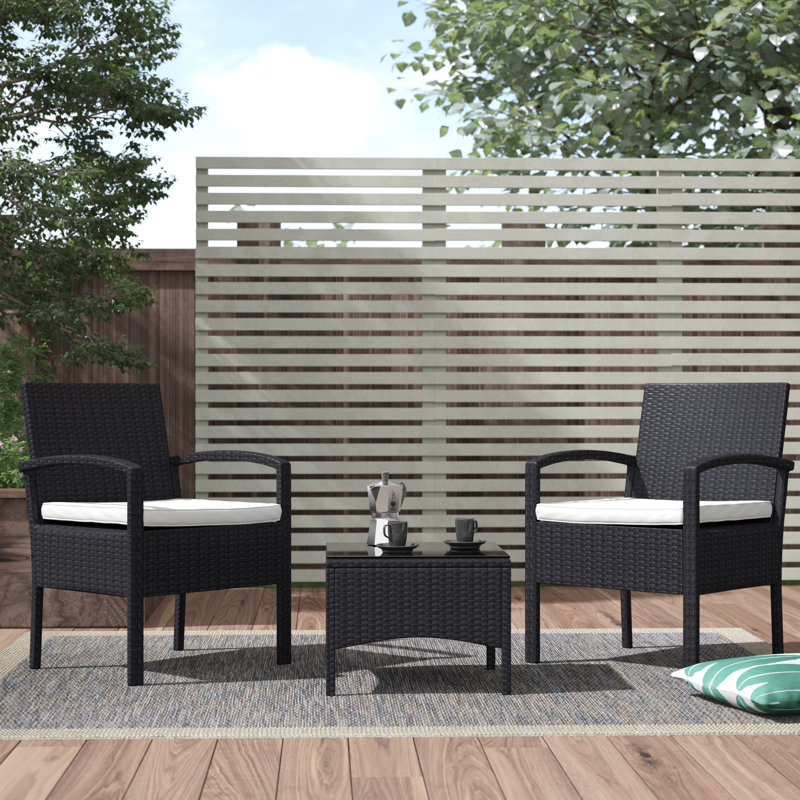 Rossford 2 Seater Rattan Conversation Set, Black
