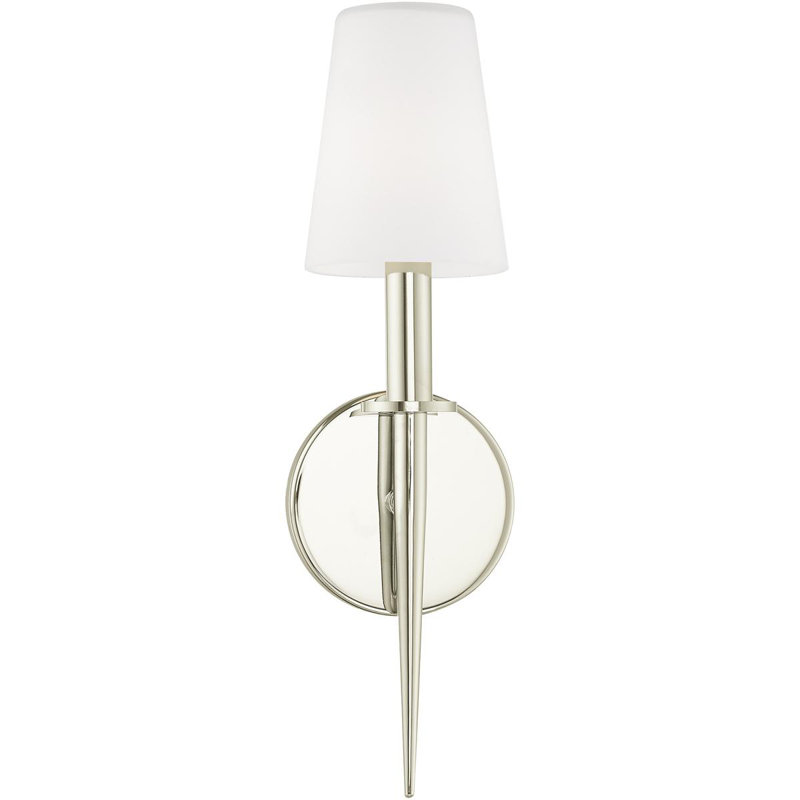 Hand-Blown Opal White Glass Wall Sconce - 4.25" ADA Compliant, Polished Nickel