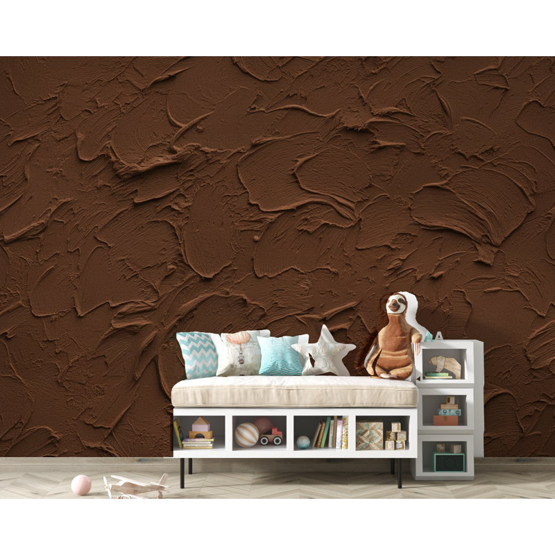 Papier peint texture cacao cacao | Peler et coller abstrait chaud | Effet mural en argile rustique | Murale moderne texturée 423DRE