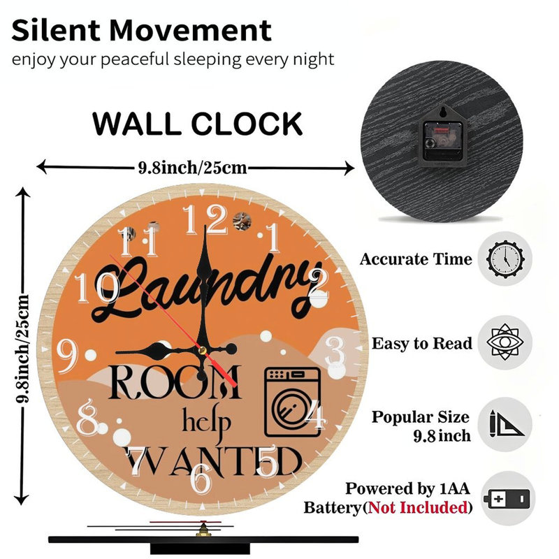 Horloge murale en bois 10 po, mouvement silencieux, à piles (piles AA non incluses), décor artistique, parfait pour les décorations