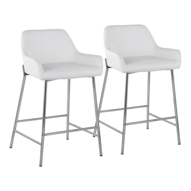 Tabouret de bar et de comptoir Cassiopeia, Noir, Similicuir blanc, Tabouret de comptoir (siège d’une hauteur de 24