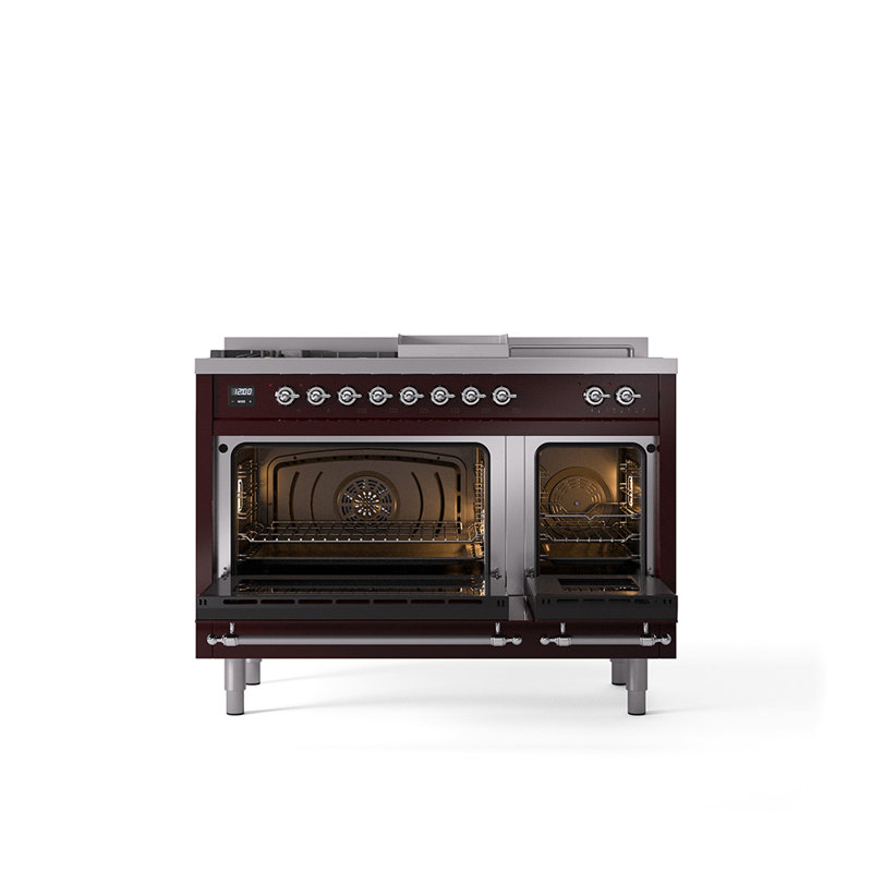 ILVE Nostalgie II 48 Dual Fuel Range, Burgundy/Chrome, Natural Gas