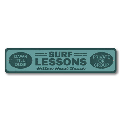 Surf Lessons Aluminum Sign