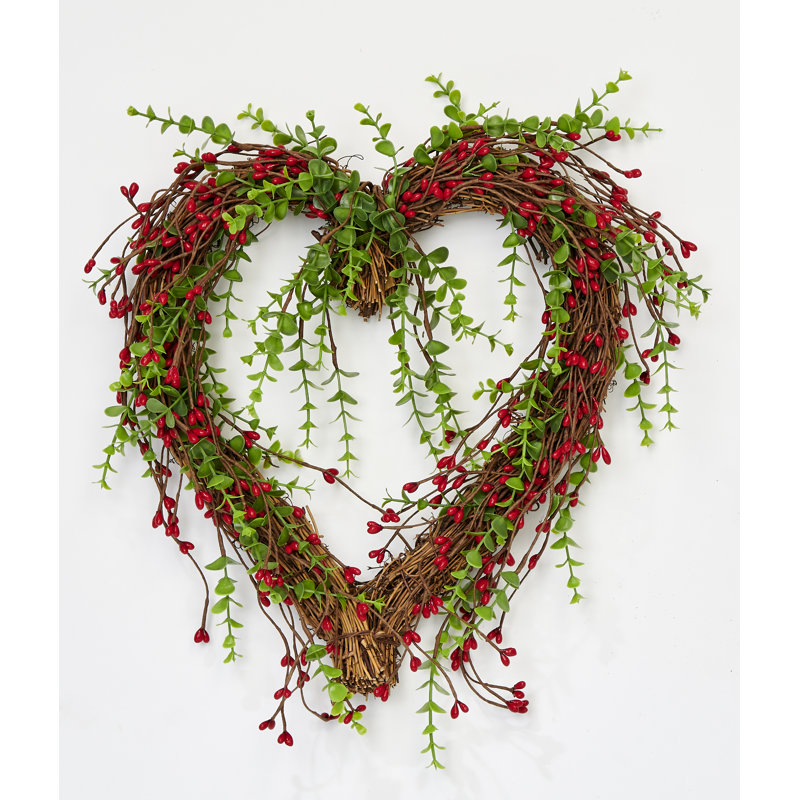 15" Berry Heart Wreath, Red