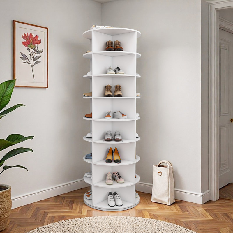 Rotating Shoe Rack Tower, 8-Tier Spinning Storage Rack, Free Standing 360° Revolving Shoe Organizer, Holds 32 Pairs Of Shoes (8-Tier,White)