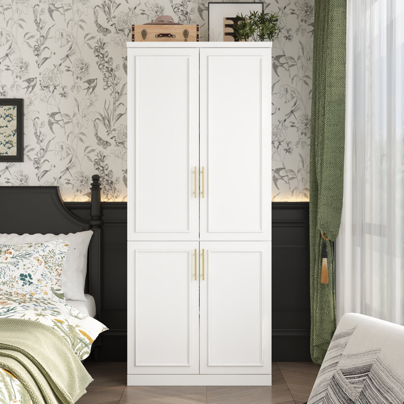 Elegant White Wardrobe With Golden Handles, Large Capacity With Multi-Function Storage Solutionsproduct Title:Modern Entryway Cabinet With Spacious Drawers - Sleek Design