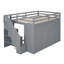 Lit mezzanine double gris avec rangement pour escalier, garde-robe et tiroirs intégrés - Mobilier de chambre à coucher en bois massif compact