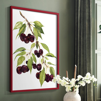 Watercolor Cherries, reproduction encadrée - bois massif