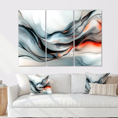 Heavenly Grey Skies Of Liquid Art II - Abstract Liquid Ink Wall Art Set