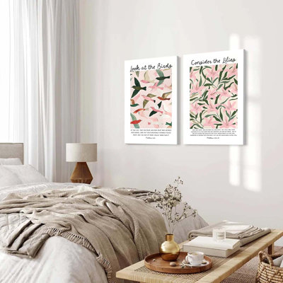 Christian Boho Bible Verse Canvas Wall Art Modern Aesthetic Painting Picture Wall Decor Matthew6:28,6:26 Look At The Birds Poster Print Artwork For Living Room Bedroom Home Decoration