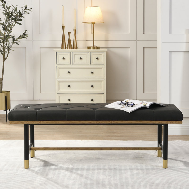 Banc rembourré en similicuir Makayla, Gris
