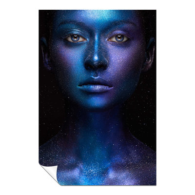 Panther Print Fine Art Prints Woman In Blue & Purple Star Dust Body Paint Portrait Artistic Unframed Poster, Pictures For Home Walls, Bedroom, Living Room & Bathroom Decor - No Frame Print