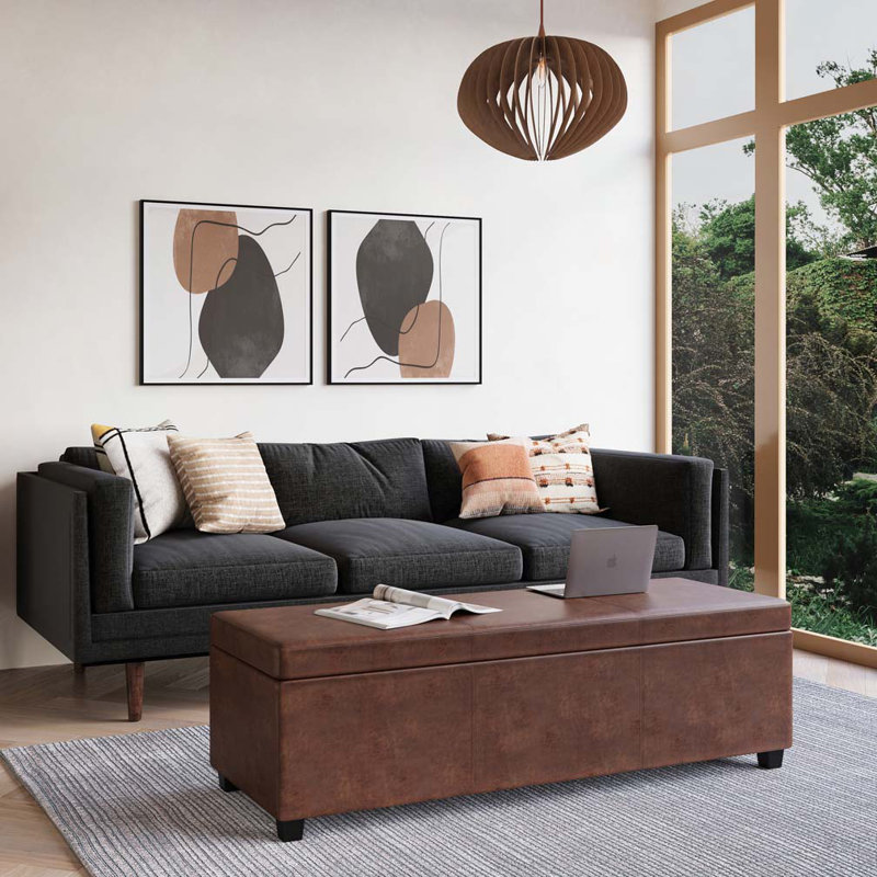 Banc de rangement avec repose-pieds en polyuréthane, Brun