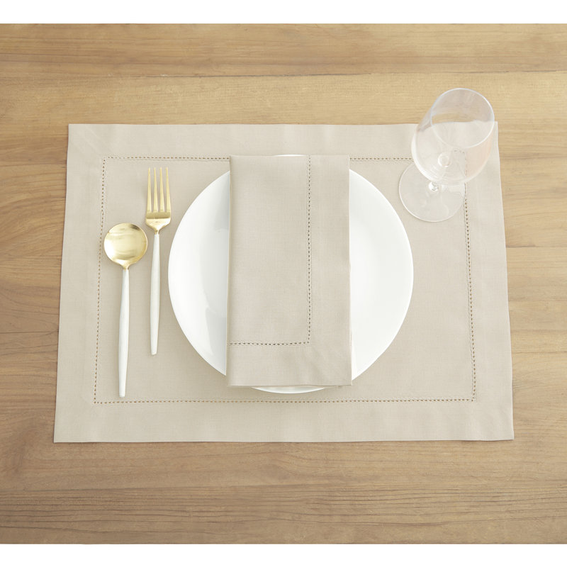 Cotton Linen Hemstitch Dinner Napkins, Linen