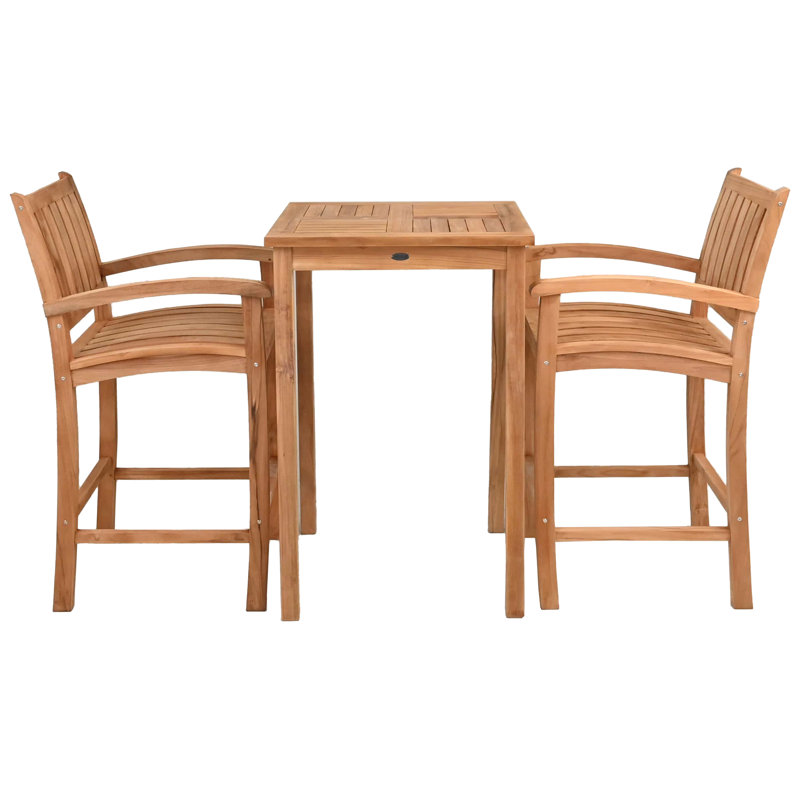 Ensemble de bar en bois de teck avec table bistro carrée et tabourets de bar avec accoudoirs Abacho, 2