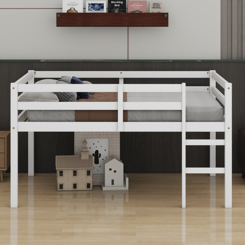 Lit mezzanine en bois avec échelle, Blanc