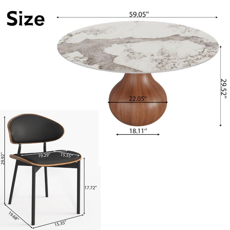 Ensemble repas 5 pièces Otelia + grandes chaises noires pour 4/6/8/10, 29.52" H x 59" W x 59" D, Noir, Glossy Amber