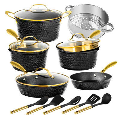 Granitestone Charleston Collection Hammered 15 Piece Nonstick Ceramic Cookware Set With Utensils
