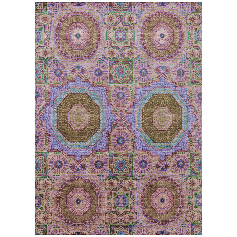 Machine Washable Indoor/Outdoor Xhevrie Pink Rug, Rectangle 8' x 10'