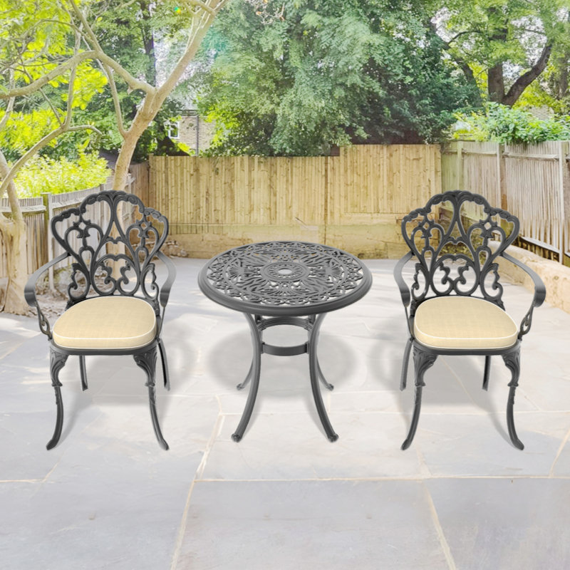 Set Of Cast Aluminum Patio Furniture With Black Frame And Seat Cushions, 2