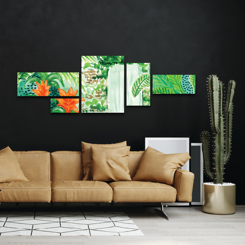 Ensemble de 5 panneaux d'art mural sur toile «Rainforest» pour décoration de salon, de chambre à coucher ou de bureau 