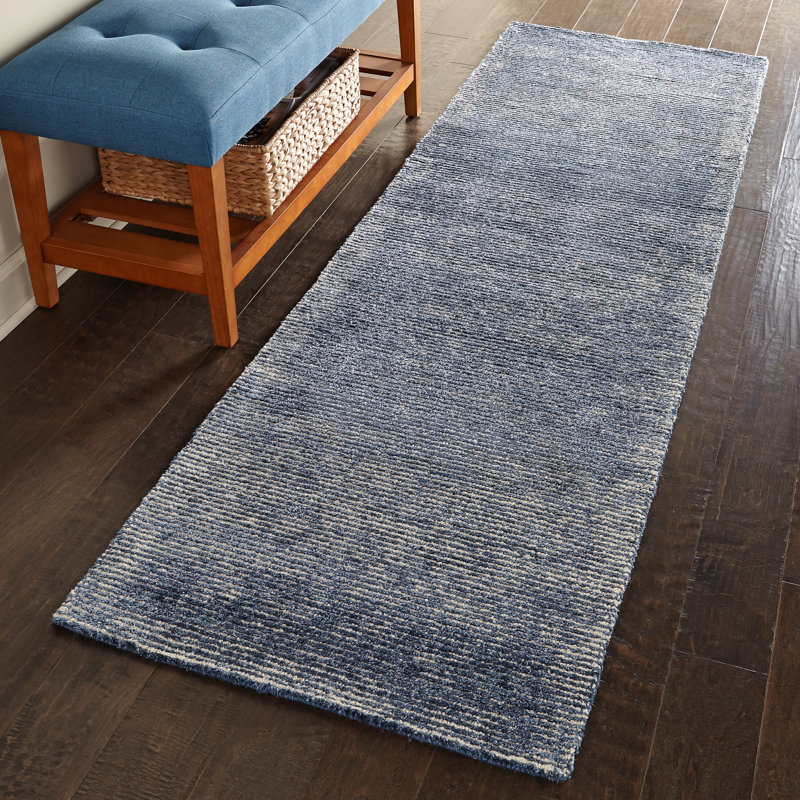 Tapis bleu moderne fait à la main Lahoma, Tapis de couloir 2 pi 3 po x 7 pi 6 po