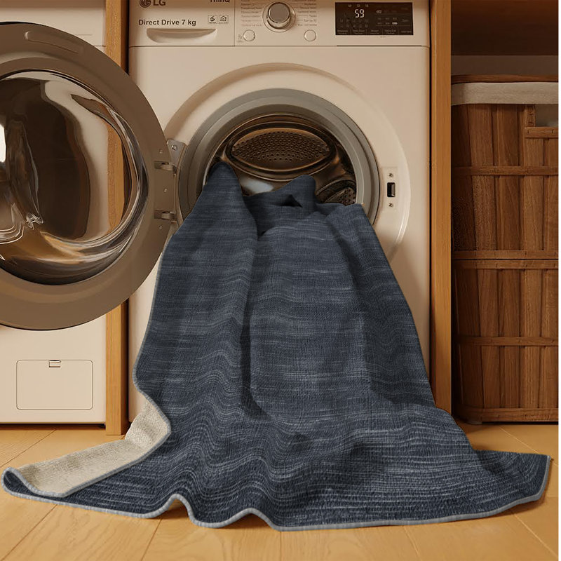 Machine Washable Solid Gray Area Rug, Round 3'