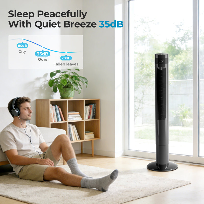 Electactic 43" Tower Fan With 85° Oscillation, Remote Control, 3 Modes & 12h Timer, Black