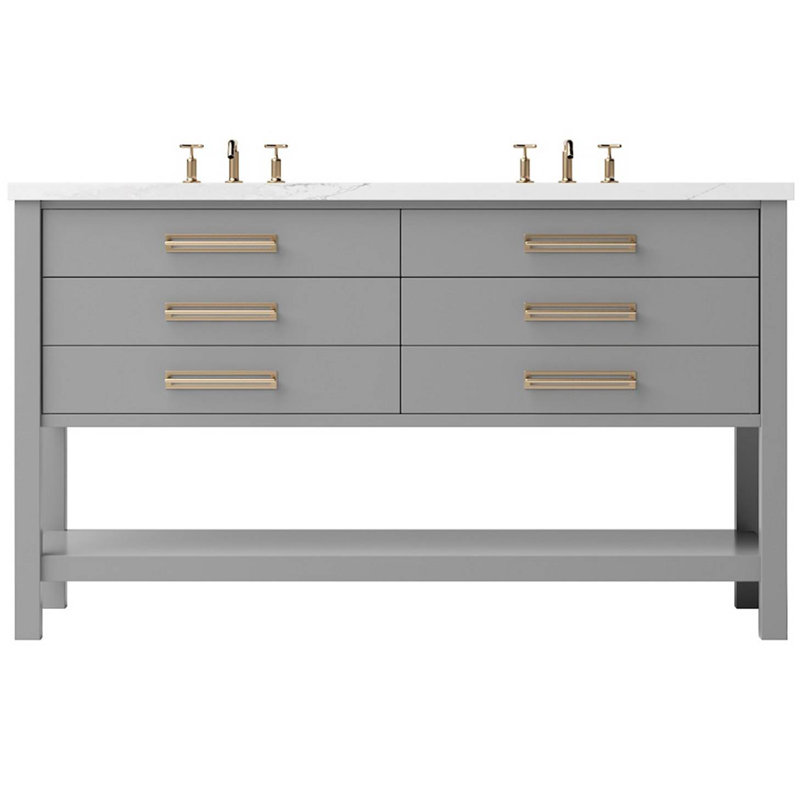 Meuble-lavabo double tiroir Kiawah, Gris platine, Or satiné, 72"