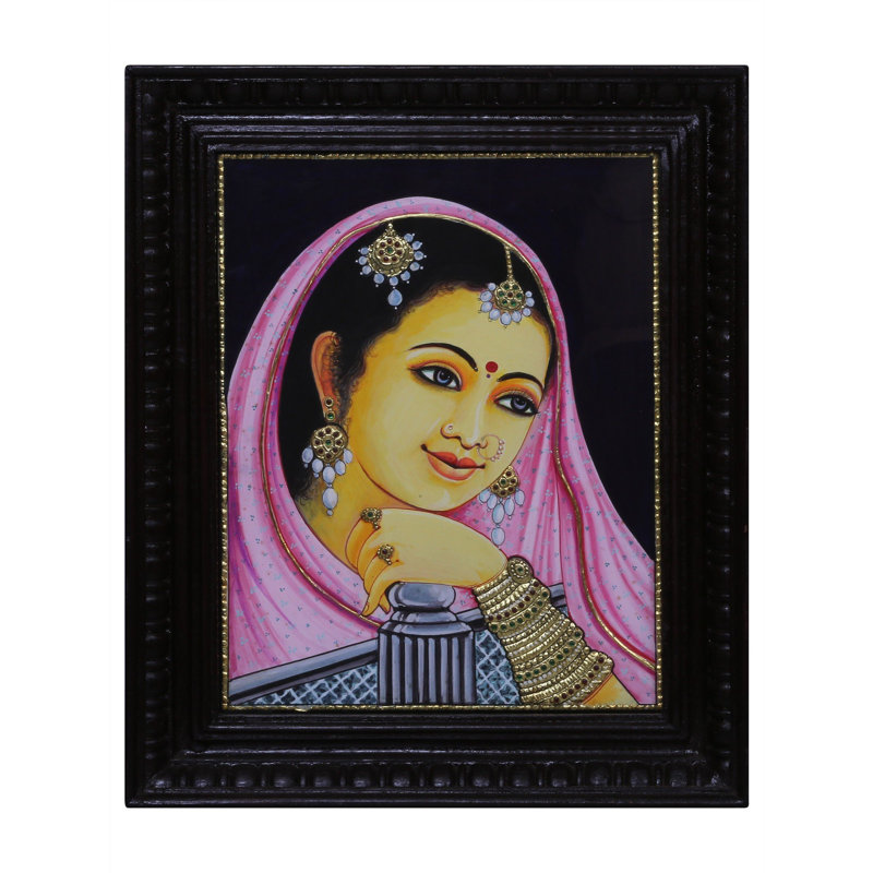Tanjore, peinture de visage de femme | Couleurs traditionnelles avec or 24 carats | Avec cadre