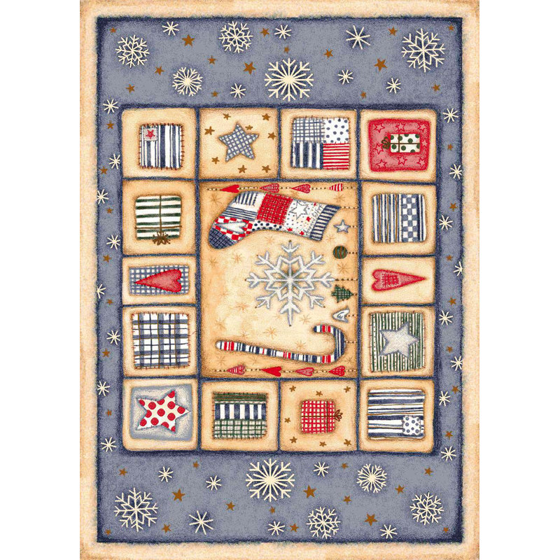Bleu capitonné/Tapis décoratif beige, Rectangle 3 pi 10 po x 5 pi 4 po