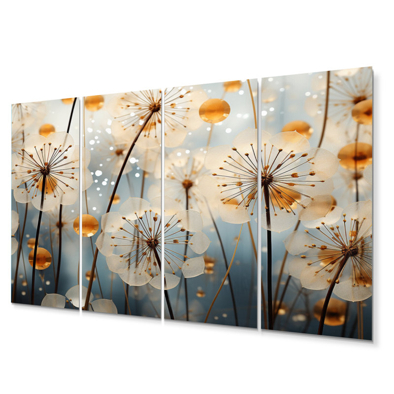 Dandelion Natures Sunbursts II - ensemble d'art mural floral en métal
