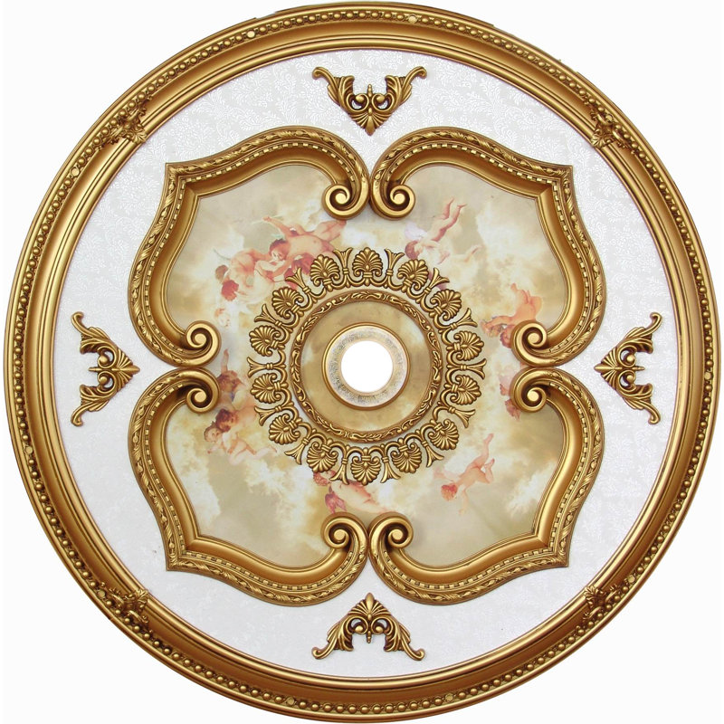 Motif d'ange de ciel rond rond 43 po, Blanc / Doré