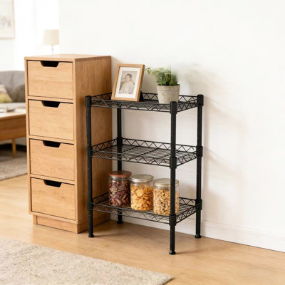 Petite étagère en métal à 3 niveaux pour garde-manger et cuisine, profondeur verticale de 17,46 po, présentoir à tablette réglable facile à assembler, l 11,77 po de largeur, H 24,01 po, finition de peinture au four