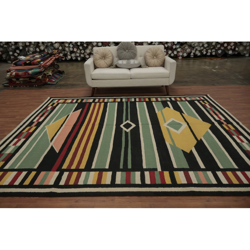 Tapis moderne kilim 8 x 10 avec motifs géométriques audacieux
